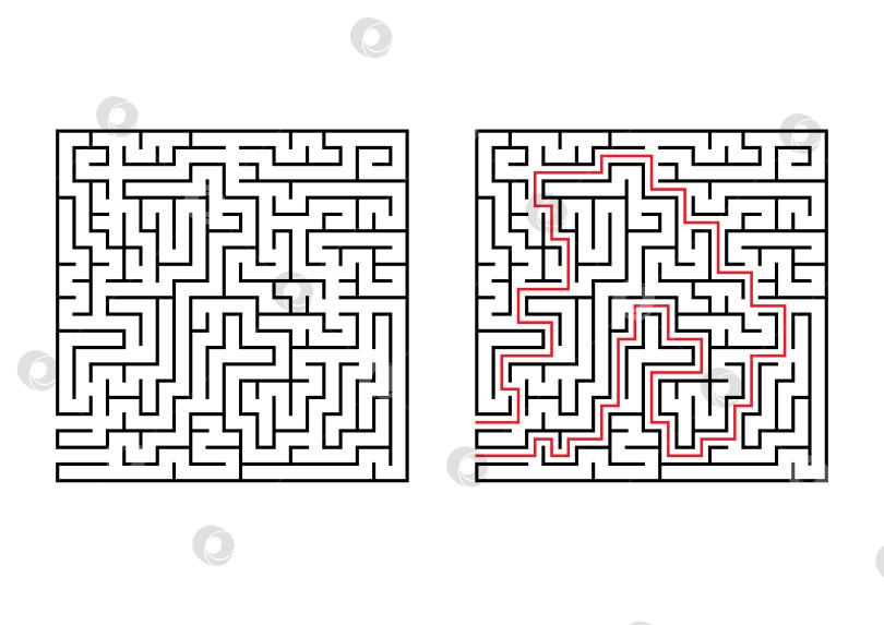 Скачать Абстрактный квадратный лабиринт. Простая плоская векторная иллюстрация, выделенная на белом фоне. С ответом. фотосток Ozero