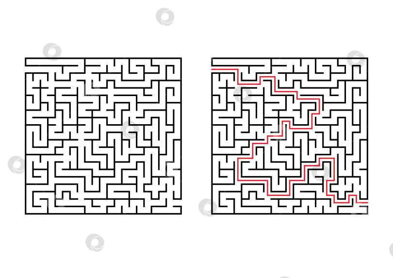 Скачать Абстрактный квадратный лабиринт. Простая плоская векторная иллюстрация, выделенная на белом фоне. С ответом. фотосток Ozero