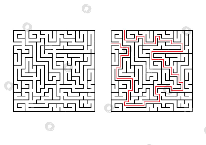 Скачать Абстрактный квадратный лабиринт. Простая плоская векторная иллюстрация, выделенная на белом фоне. С ответом. фотосток Ozero