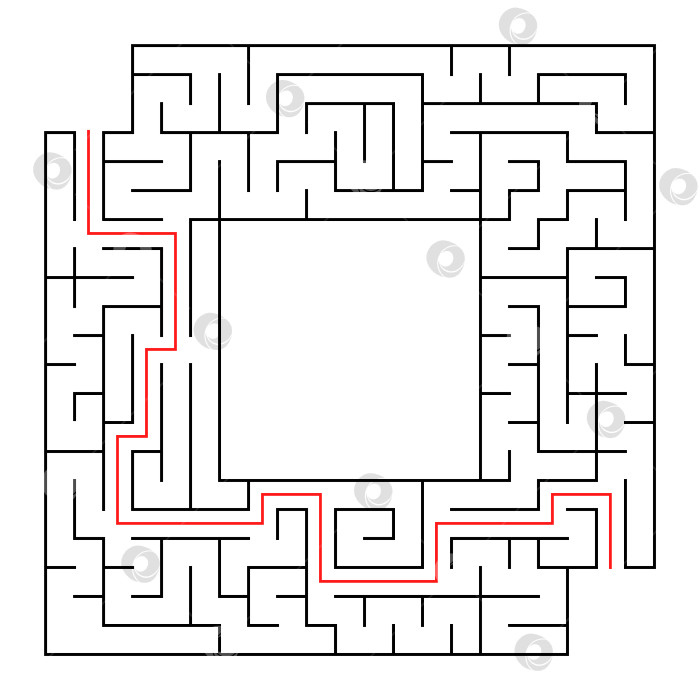 Скачать Квадратный лабиринт с входом и выходом. Простая плоская векторная изолированная иллюстрация. С местом для ваших рисунков. С ответом. фотосток Ozero
