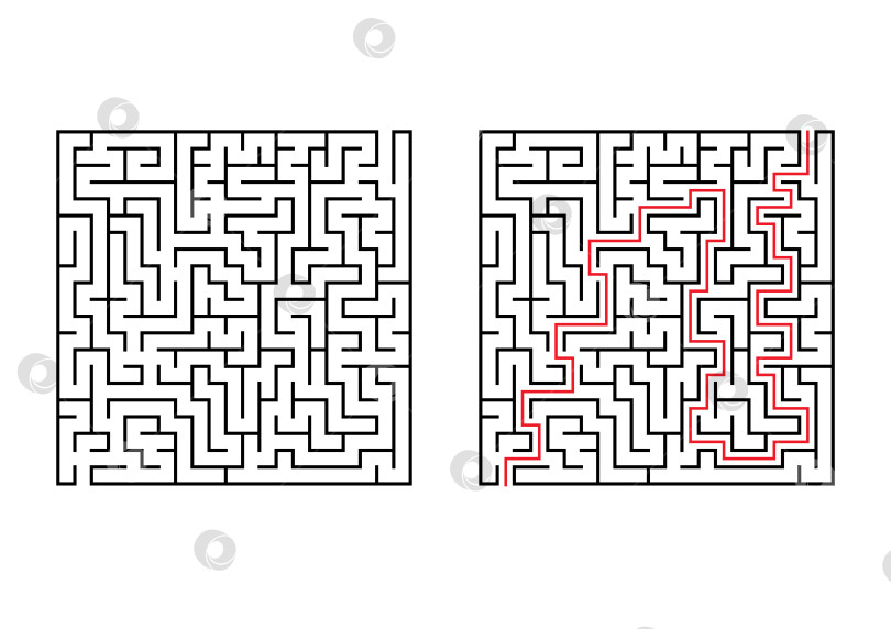 Скачать Абстрактный квадратный лабиринт. Простая плоская векторная иллюстрация, выделенная на белом фоне. С ответом. фотосток Ozero