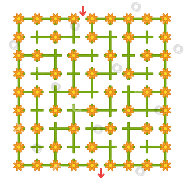 Скачать Красочный квадратный лабиринт с цветами. Развивающая игра для детей. Простая плоская векторная иллюстрация, выделенная на белом фоне. фотосток Ozero