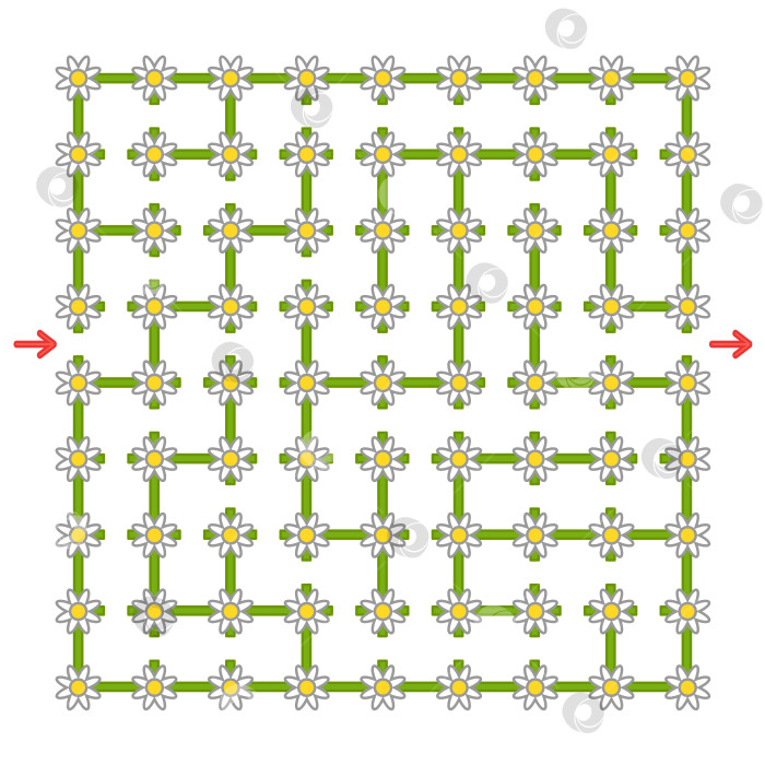 Скачать Красочный квадратный лабиринт с цветами. Развивающая игра для детей. Простая плоская векторная иллюстрация, выделенная на белом фоне. фотосток Ozero