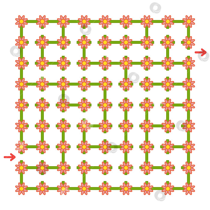 Скачать Красочный квадратный лабиринт с цветами. Развивающая игра для детей. Простая плоская векторная иллюстрация, выделенная на белом фоне. фотосток Ozero