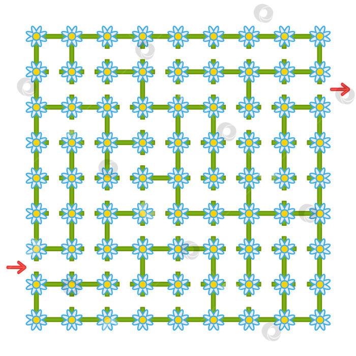 Скачать Красочный квадратный лабиринт с цветами. Развивающая игра для детей. Простая плоская векторная иллюстрация, выделенная на белом фоне. фотосток Ozero