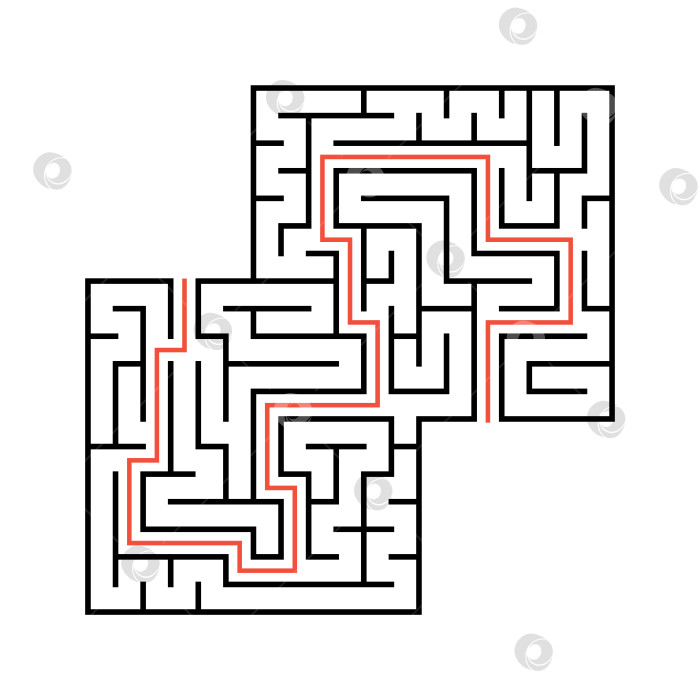 Скачать Абстрактный квадратный лабиринт с входом и выходом. Простая плоская векторная иллюстрация, выделенная на белом фоне. С местом для ваших рисунков. С ответом. фотосток Ozero