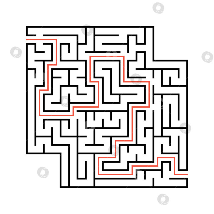 Скачать Абстрактный квадратный лабиринт с входом и выходом. Простая плоская векторная иллюстрация, выделенная на белом фоне. С местом для ваших рисунков. С ответом. фотосток Ozero