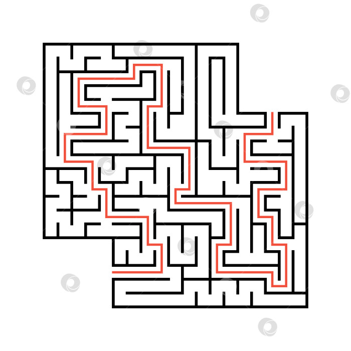 Скачать Абстрактный квадратный лабиринт с входом и выходом. Простая плоская векторная иллюстрация, выделенная на белом фоне. С местом для ваших рисунков. С ответом. фотосток Ozero