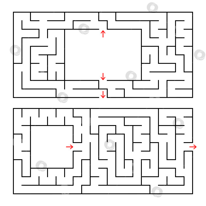 Скачать Набор из двух прямоугольных лабиринтов. Простая плоская векторная иллюстрация, выделенная на белом фоне. С местом для вашего изображения. фотосток Ozero
