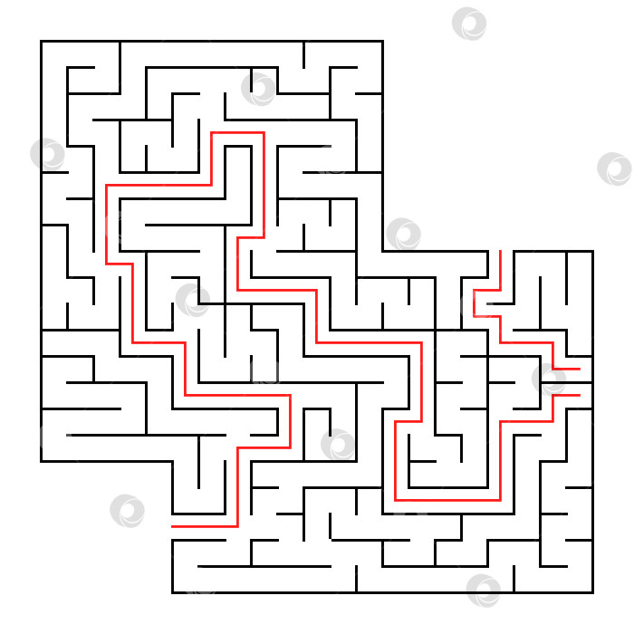 Скачать Квадратный лабиринт с входом и выходом. Простая плоская векторная изолированная иллюстрация. С местом для ваших рисунков. С ответом. фотосток Ozero