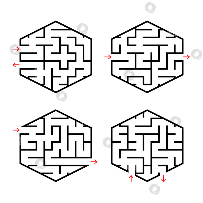 Скачать Набор абстрактных лабиринтов для детей. Простая плоская векторная иллюстрация, выделенная на белом фоне. фотосток Ozero