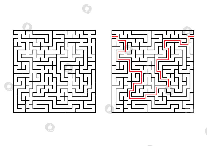 Скачать Абстрактный квадратный лабиринт. Простая плоская векторная иллюстрация, выделенная на белом фоне. С ответом. фотосток Ozero