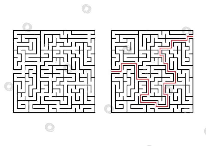 Скачать Абстрактный квадратный лабиринт. Простая плоская векторная иллюстрация, выделенная на белом фоне. С ответом. фотосток Ozero