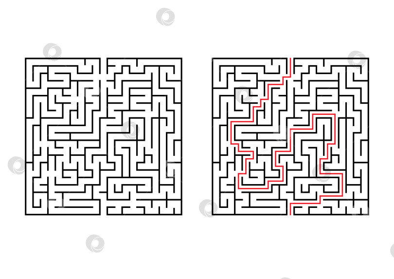 Скачать Абстрактный квадратный лабиринт. Простая плоская векторная иллюстрация, выделенная на белом фоне. С ответом. фотосток Ozero