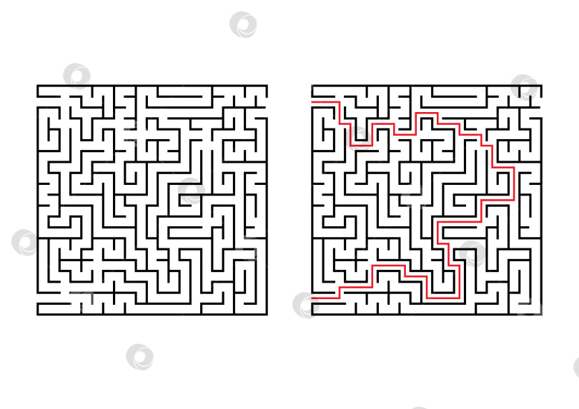 Скачать Абстрактный квадратный лабиринт. Простая плоская векторная иллюстрация, выделенная на белом фоне. С ответом. фотосток Ozero