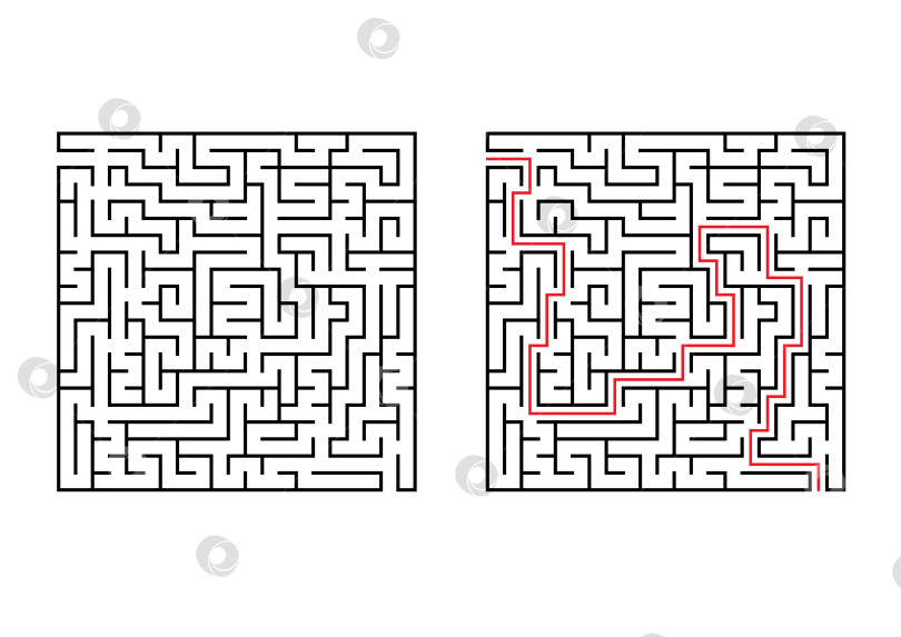Скачать Абстрактный квадратный лабиринт. Простая плоская векторная иллюстрация, выделенная на белом фоне. С ответом. фотосток Ozero