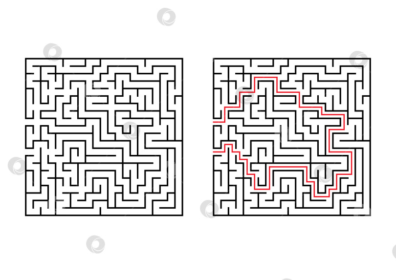 Скачать Абстрактный квадратный лабиринт. Простая плоская векторная иллюстрация, выделенная на белом фоне. С ответом. фотосток Ozero