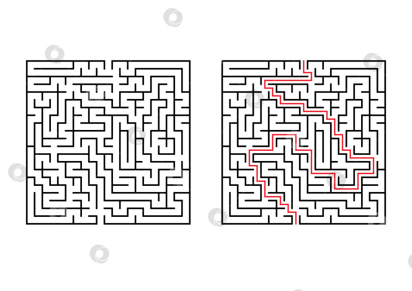 Скачать Абстрактный квадратный лабиринт. Простая плоская векторная иллюстрация, выделенная на белом фоне. С ответом. фотосток Ozero