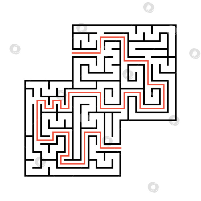 Скачать Абстрактный квадратный лабиринт с входом и выходом. Простая плоская векторная иллюстрация, выделенная на белом фоне. С местом для ваших рисунков. С ответом. фотосток Ozero