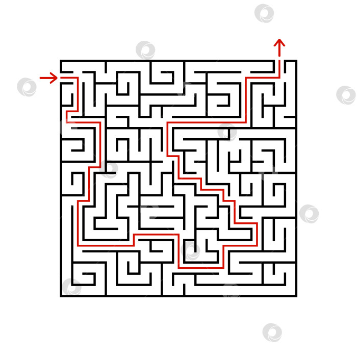 Скачать Черный квадратный лабиринт с входом и выходом. Игра для детей и взрослых. Простая плоская векторная иллюстрация, выделенная на белом фоне. С ответом. фотосток Ozero
