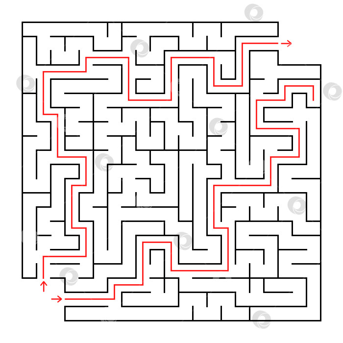 Скачать Квадратный лабиринт. Выберите правильный способ выбраться из лабиринта. Простая плоская векторная изолированная иллюстрация. С местом для ваших рисунков. С ответом. фотосток Ozero