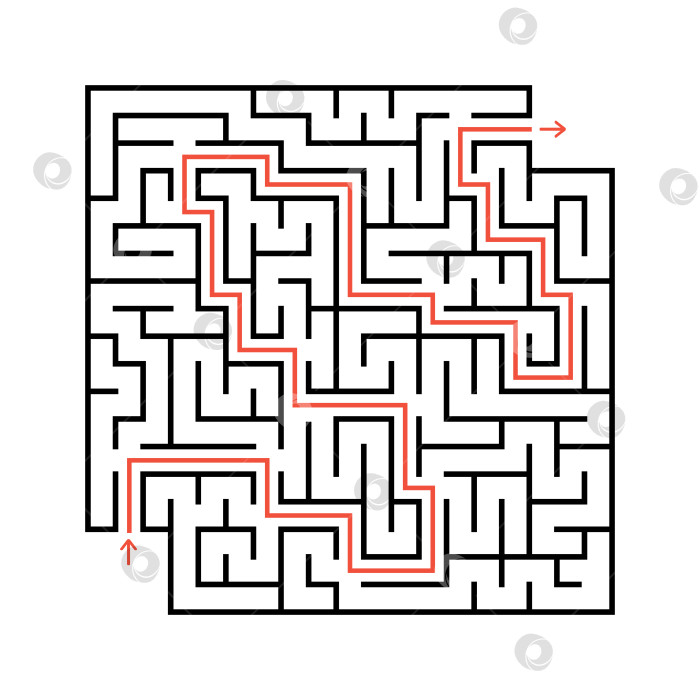 Скачать Абстрактный квадратный лабиринт с входом и выходом. Простая плоская векторная иллюстрация, выделенная на белом фоне. С местом для ваших рисунков. С ответом. фотосток Ozero