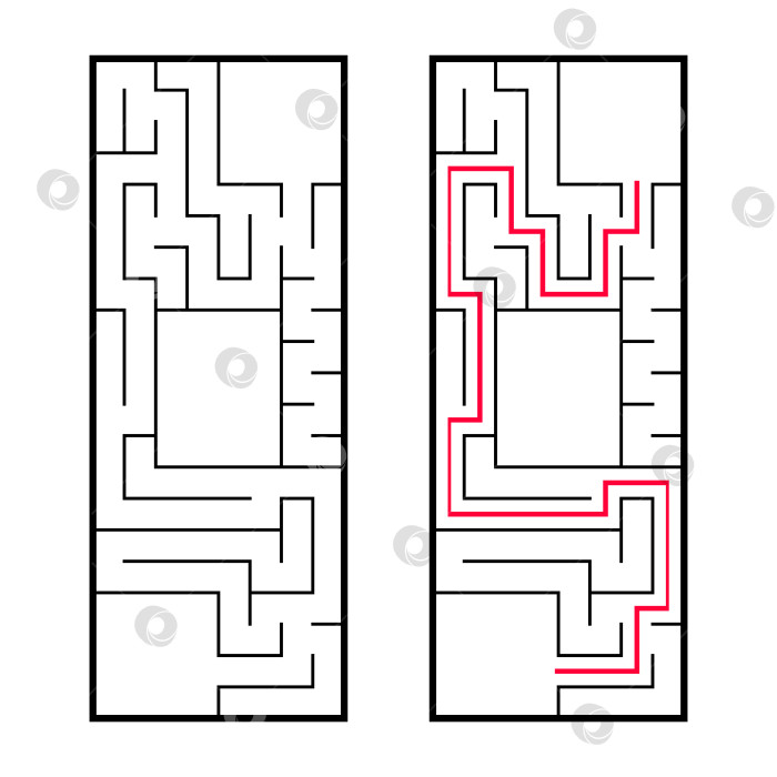 Скачать Прямоугольный лабиринт, maze. Интересная и полезная игра для дошкольников. Простая игра-головоломка. Простая плоская векторная иллюстрация, выделенная на белом фоне. При правильном решении. фотосток Ozero