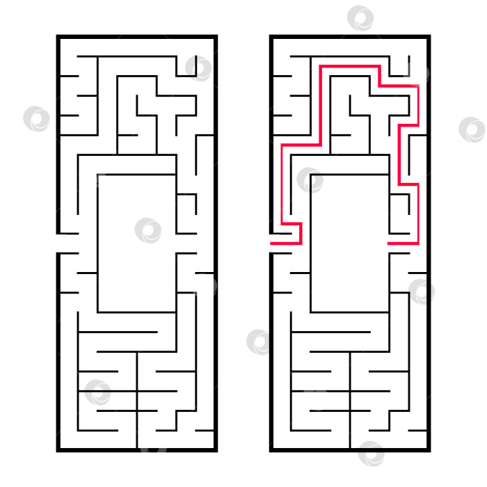 Скачать Прямоугольный лабиринт, maze. Интересная и полезная игра для дошкольников. Простая игра-головоломка. Простая плоская векторная иллюстрация, выделенная на белом фоне. При правильном решении. фотосток Ozero