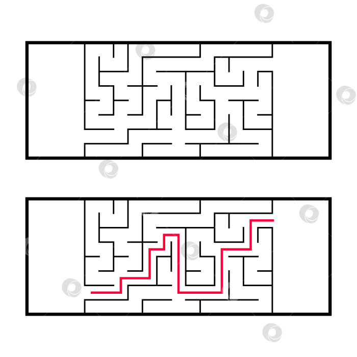 Скачать Прямоугольный лабиринт, maze. Интересная и полезная игра для дошкольников. Простая игра-головоломка. Простая плоская векторная иллюстрация, выделенная на белом фоне. При правильном решении. фотосток Ozero