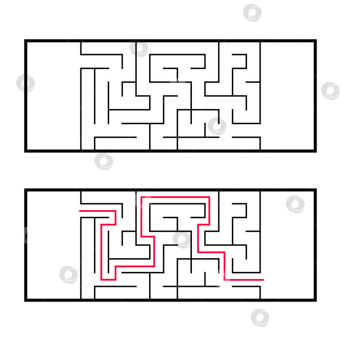 Скачать Прямоугольный лабиринт, maze. Интересная и полезная игра для дошкольников. Простая игра-головоломка. Простая плоская векторная иллюстрация, выделенная на белом фоне. При правильном решении. фотосток Ozero