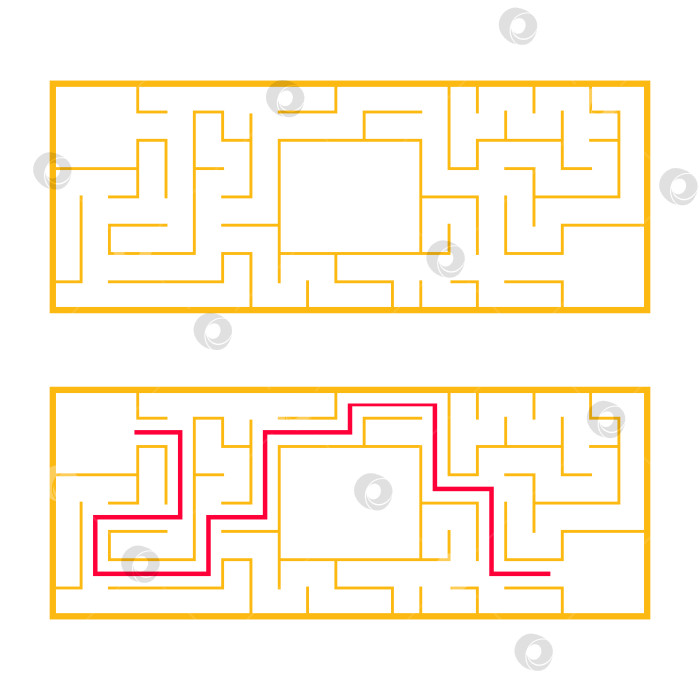 Скачать Прямоугольный лабиринт, maze. Интересная и полезная игра для дошкольников. Простая игра-головоломка. Простая плоская векторная иллюстрация, выделенная на белом фоне. При правильном решении. фотосток Ozero