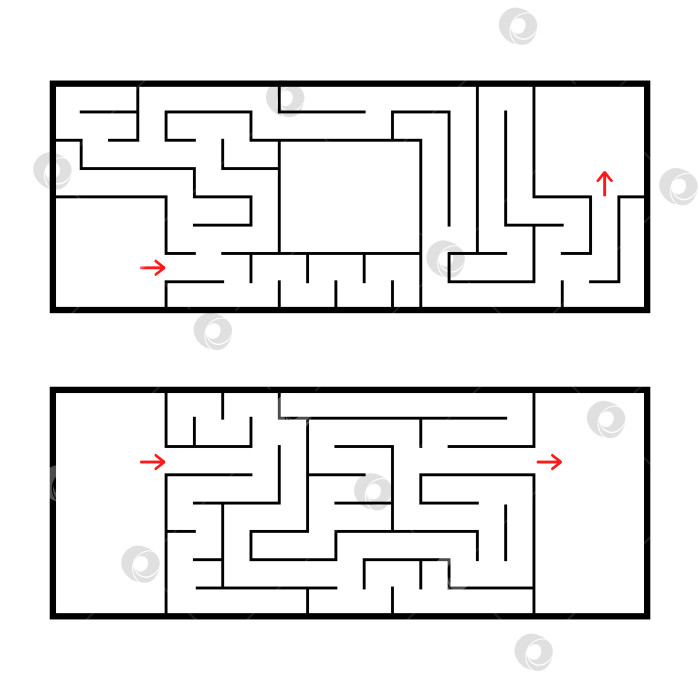 Скачать Набор из двух прямоугольных лабиринтов. Интересная и полезная игра для дошкольников. Простая головоломка. Простая плоская векторная иллюстрация, выделенная на белом фоне. фотосток Ozero