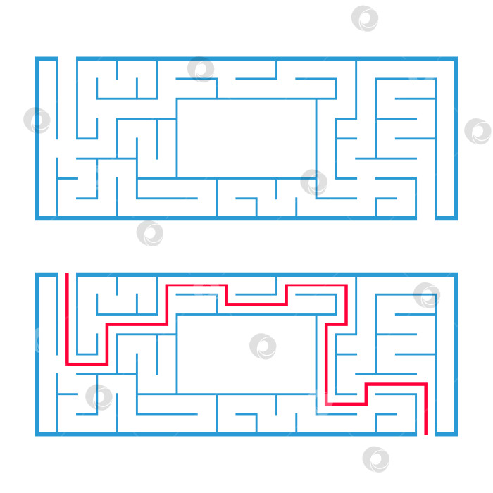 Скачать Прямоугольный лабиринт, maze. Интересная и полезная игра для дошкольников. Простая игра-головоломка. Простая плоская векторная иллюстрация, выделенная на белом фоне. При правильном решении. фотосток Ozero