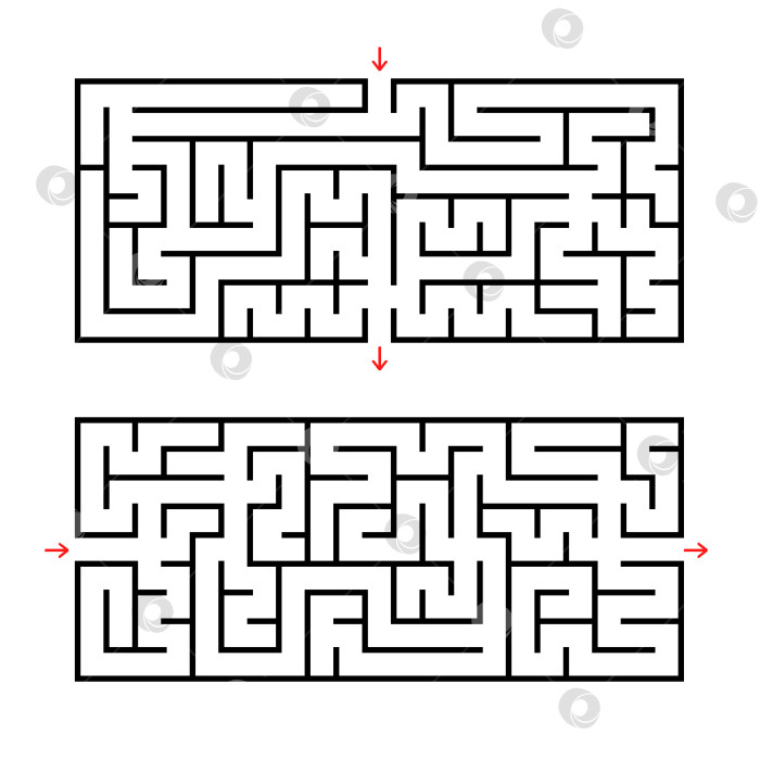 Скачать Набор из двух прямоугольных лабиринтов. Интересная игра для детей. Простая плоская векторная иллюстрация. фотосток Ozero