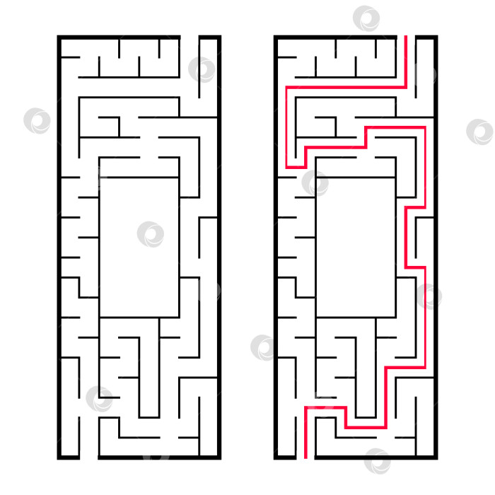 Скачать Прямоугольный лабиринт, maze. Интересная и полезная игра для дошкольников. Простая игра-головоломка. Простая плоская векторная иллюстрация, выделенная на белом фоне. При правильном решении. фотосток Ozero