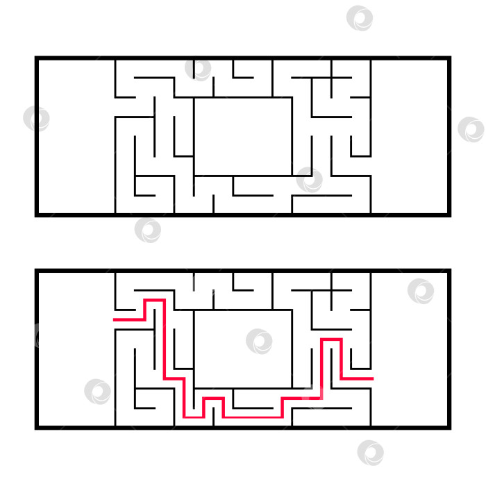 Скачать Прямоугольный лабиринт, maze. Интересная и полезная игра для дошкольников. Простая игра-головоломка. Простая плоская векторная иллюстрация, выделенная на белом фоне. При правильном решении. фотосток Ozero