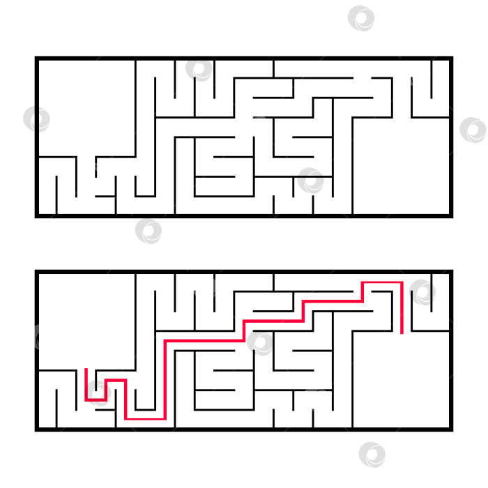 Скачать Прямоугольный лабиринт, maze. Интересная и полезная игра для дошкольников. Простая игра-головоломка. Простая плоская векторная иллюстрация, выделенная на белом фоне. При правильном решении. фотосток Ozero