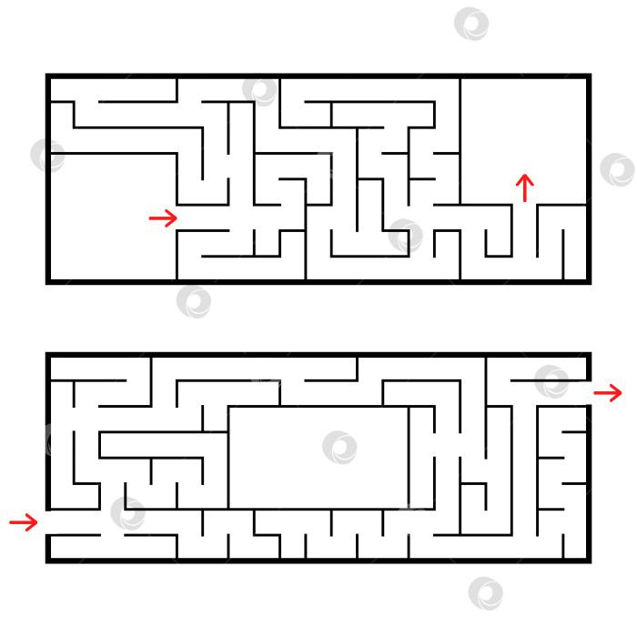Скачать Набор из двух прямоугольных лабиринтов. Интересная и полезная игра для дошкольников. Простая головоломка. Простая плоская векторная иллюстрация, выделенная на белом фоне. фотосток Ozero