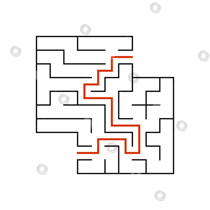 Скачать Черный квадратный лабиринт с входом и выходом. Интересная игра для детей. Простая плоская векторная иллюстрация, выделенная на белом фоне. С местом для ваших рисунков. С ответом. фотосток Ozero
