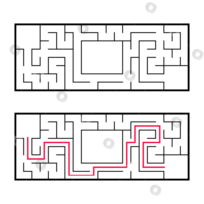 Скачать Прямоугольный лабиринт, maze. Интересная и полезная игра для дошкольников. Простая игра-головоломка. Простая плоская векторная иллюстрация, выделенная на белом фоне. При правильном решении. фотосток Ozero