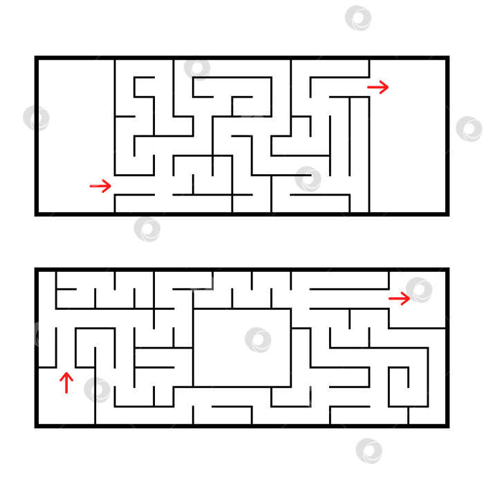 Скачать Набор из двух прямоугольных лабиринтов. Интересная и полезная игра для дошкольников. Простая головоломка. Простая плоская векторная иллюстрация, выделенная на белом фоне. фотосток Ozero