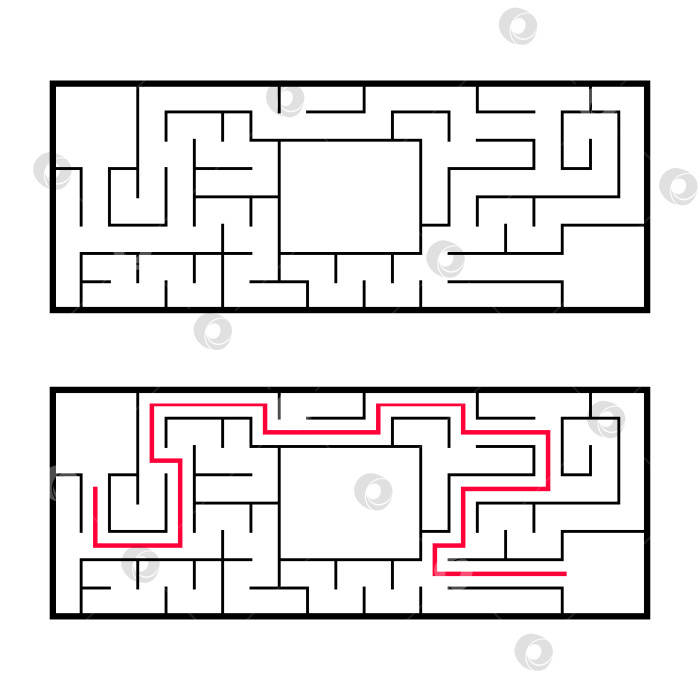 Скачать Прямоугольный лабиринт, maze. Интересная и полезная игра для дошкольников. Простая игра-головоломка. Простая плоская векторная иллюстрация, выделенная на белом фоне. При правильном решении. фотосток Ozero