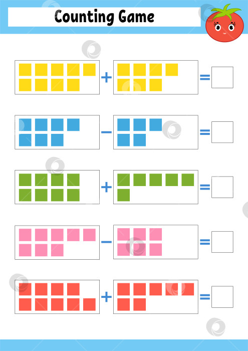 Скачать Счетная игра для дошкольников. Развивающая математическая игра на сложение и вычитание. Активный рабочий лист для детей. Яркая векторная иллюстрация фотосток Ozero