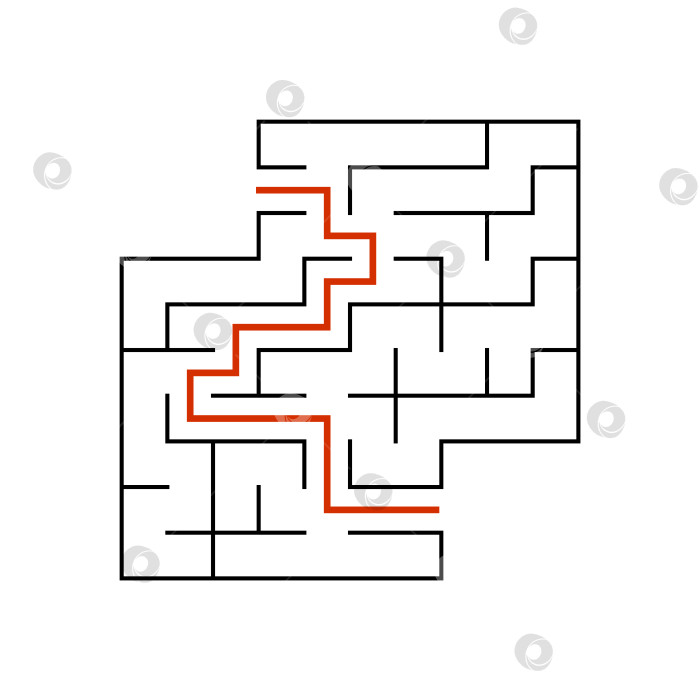 Скачать Черный квадратный лабиринт с входом и выходом. Интересная игра для детей. Простая плоская векторная иллюстрация, выделенная на белом фоне. С местом для ваших рисунков. С ответом. фотосток Ozero