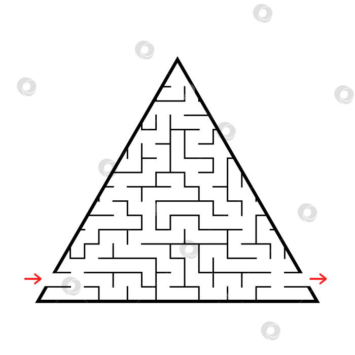 Скачать Абстрактный треугольный лабиринт с входом и выходом. Интересная и полезная игра для детей. Простая плоская векторная иллюстрация, выделенная на белом фоне. фотосток Ozero