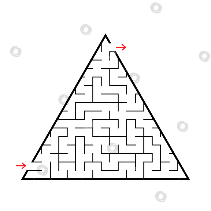 Скачать Абстрактный треугольный лабиринт с входом и выходом. Интересная и полезная игра для детей. Простая плоская векторная иллюстрация, выделенная на белом фоне. фотосток Ozero
