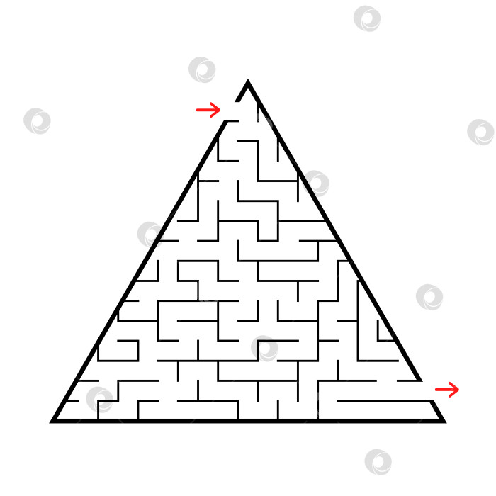 Скачать Абстрактный треугольный лабиринт с входом и выходом. Интересная и полезная игра для детей. Простая плоская векторная иллюстрация, выделенная на белом фоне. фотосток Ozero