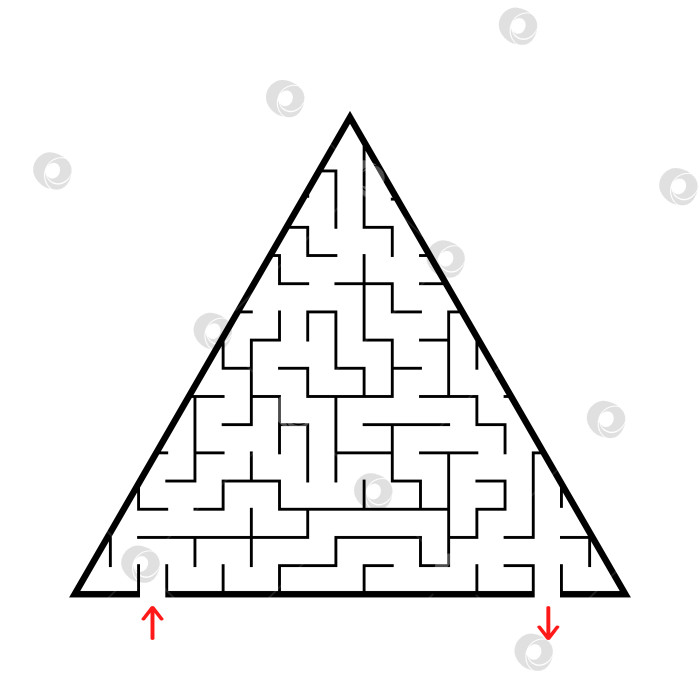 Скачать Абстрактный треугольный лабиринт с входом и выходом. Интересная и полезная игра для детей. Простая плоская векторная иллюстрация, выделенная на белом фоне. фотосток Ozero