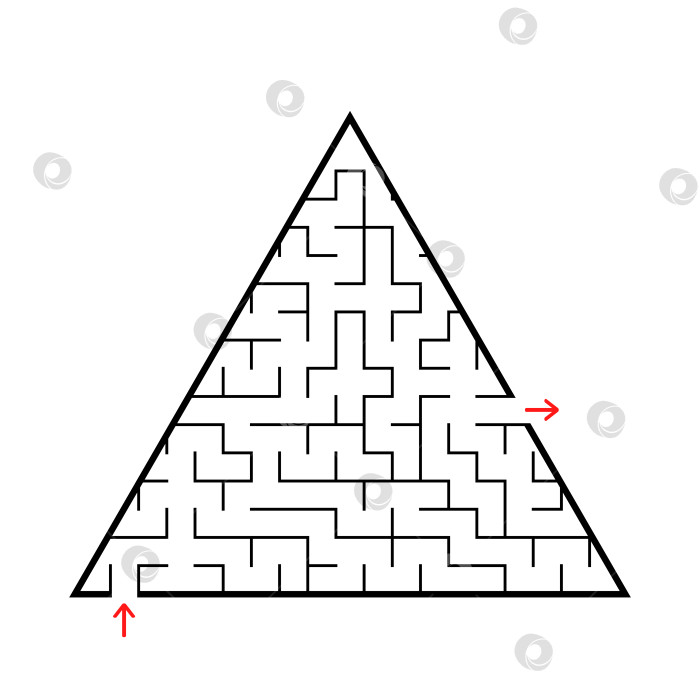 Скачать Абстрактный треугольный лабиринт с входом и выходом. Интересная и полезная игра для детей. Простая плоская векторная иллюстрация, выделенная на белом фоне. фотосток Ozero