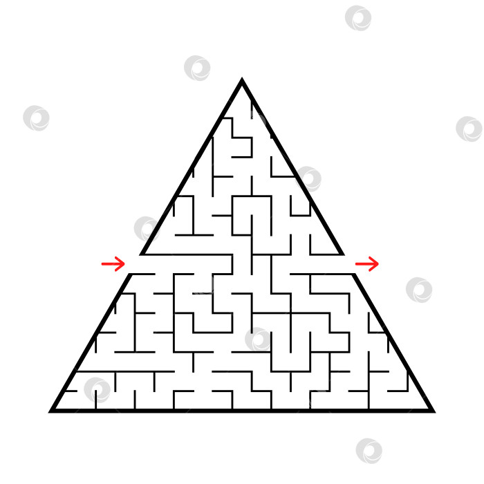 Скачать Абстрактный треугольный лабиринт с входом и выходом. Интересная и полезная игра для детей. Простая плоская векторная иллюстрация, выделенная на белом фоне. фотосток Ozero